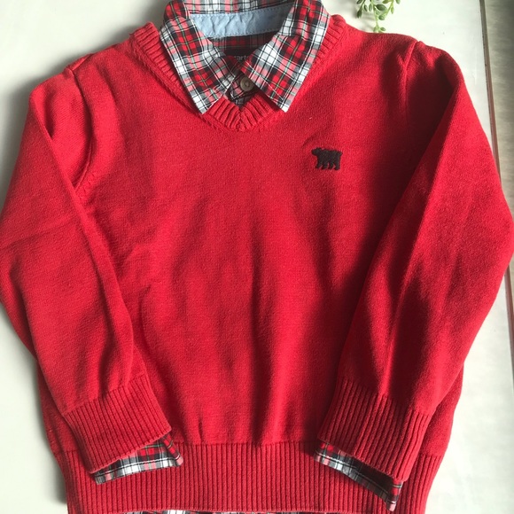 Boys 3T Red Plaid Shirt-Sweater set. - Picture 2 of 13